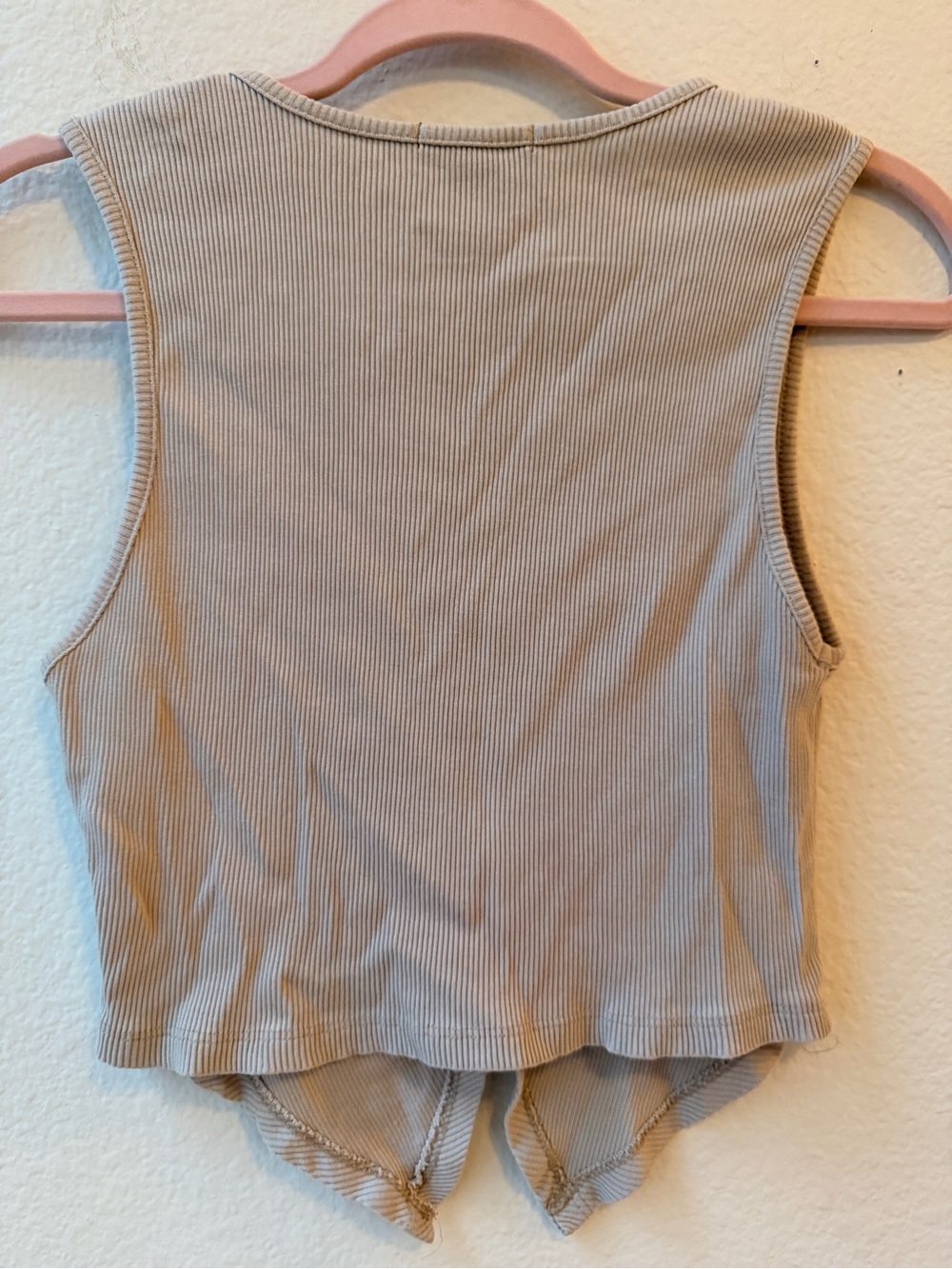 Forever 21 Beige Ruched Keyhole Ribbed Tank Y2K Festival Neutral Summer Crop L - Picture 2 of 10